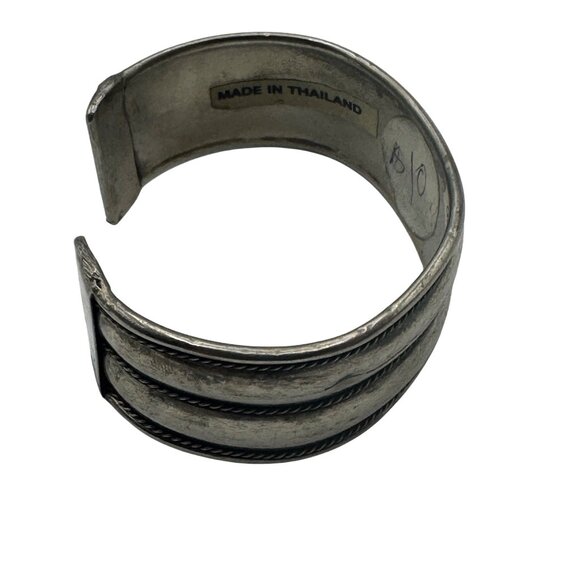 Vintage Handcrafted Silver Cuff Bracelet Thailand Etched Bands Adjustable - Picture 4 of 6